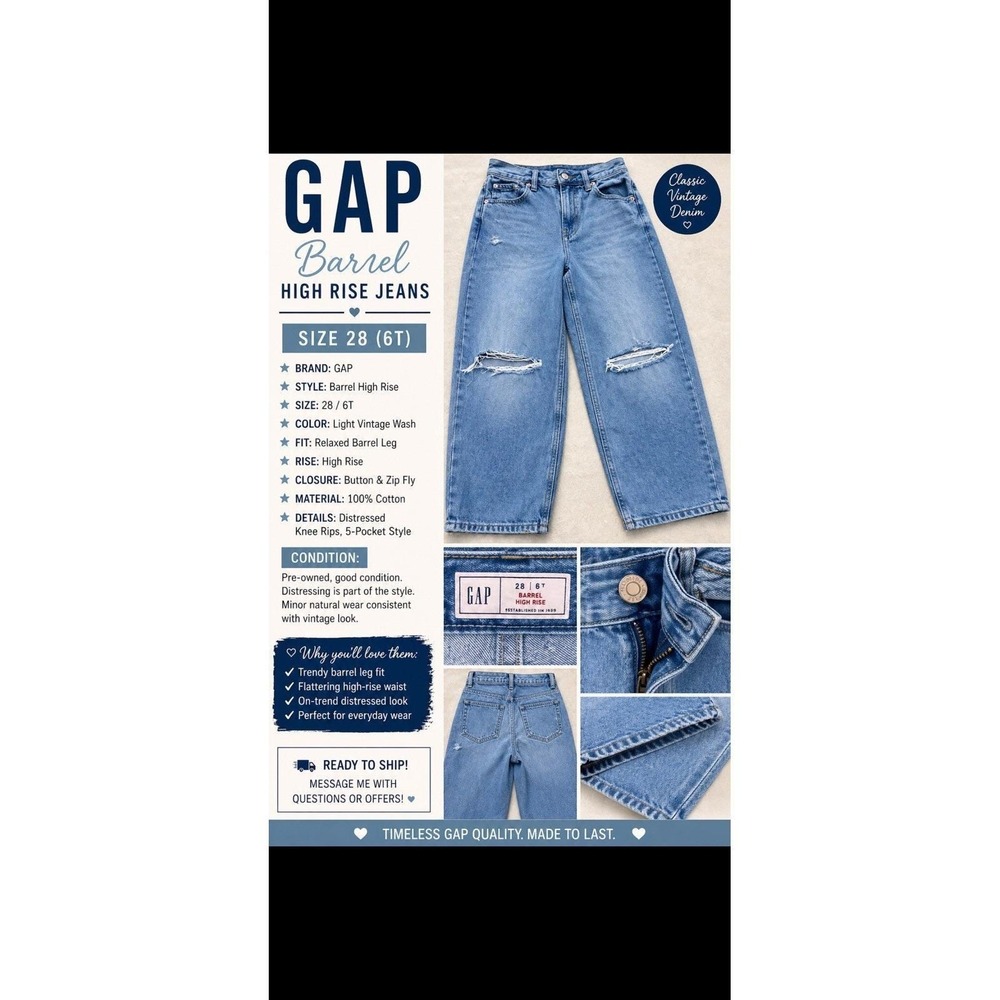GAP Barrel High Rise Jeans Women 28/6t Light Indigo Distressed Tall Retro  90s